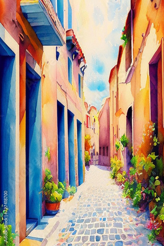 Watercolor City Street © ahmad