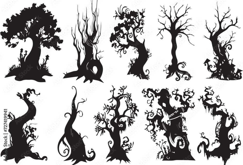 Set Trees. Hand drawn vector illustration Set Trees. Hand drawn vector illustration