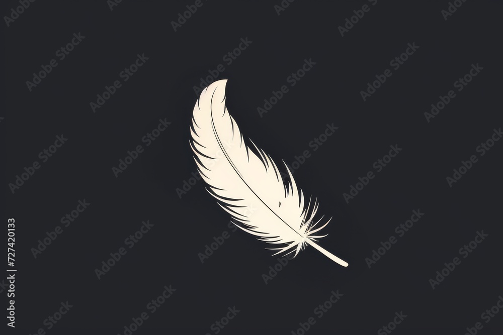 Obraz premium A solitary pen, its ink flowing like molten gold, delicately traces a white feather on the midnight canvas, etching tales of hope and mystery