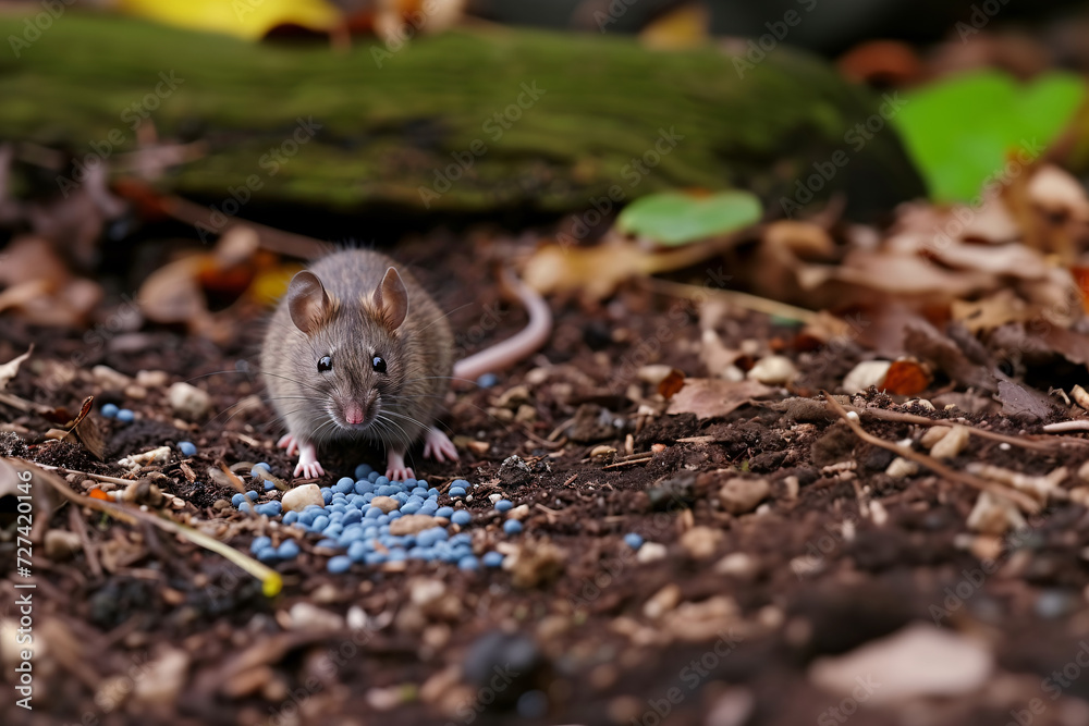 Concept of rat pest control using blue tablets as poison. Concept of rat pest control using blue tablets as poison.