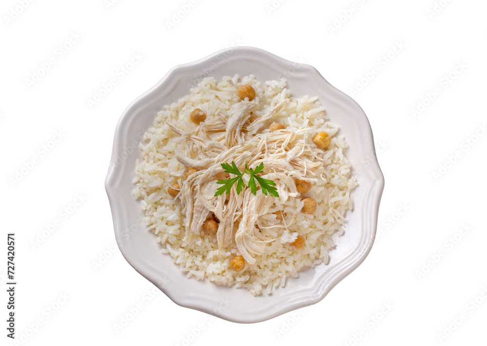 Traditional delicious Turkish food; Rice with chickpeas and chicken (Turkish name; Tavuklu nohutlu pilav or pilaf) Traditional delicious Turkish food; Rice with chickpeas and chicken (Turkish name; Tavuklu nohutlu pilav or pilaf)