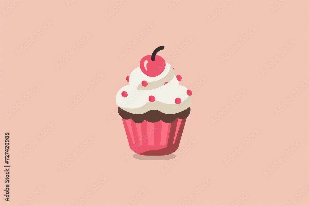 A sweet treat that's almost too cute to eat - a cartoon cupcake with a cherry on top, decorated with creamy icing and a sprinkling of confectionery A sweet treat that's almost too cute to eat - a cartoon cupcake with a cherry on top, decorated with creamy icing and a sprinkling of confectionery