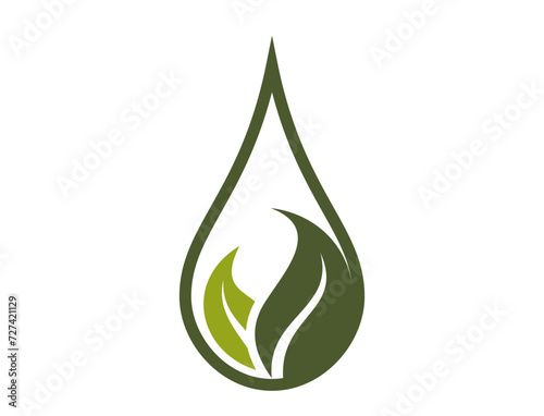 Eco icon. green leaf in drop. clean water, organic and nature symbol. vector image in flat design