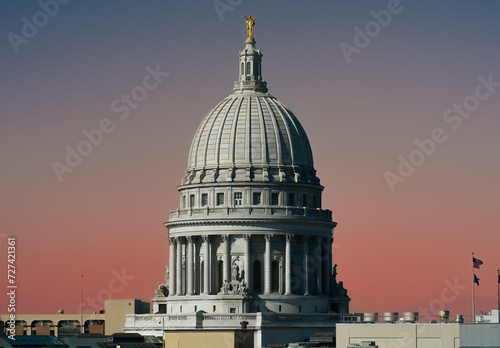 Wisconson State Capitol building concerning politics, law, and justice.  photo
