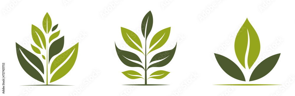 Naklejka premium green plant icons. eco, organic and plant symbols. vector images in flat design