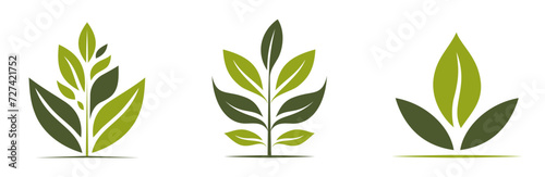 green plant icons. eco, organic and plant symbols. vector images in flat design
