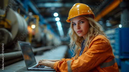 Professional Mechanical Engineer team Working on Personal laptop computer at Prefabricated concrete factory Heavy industrial. Product quality Inspection. Unity and teamwork concept