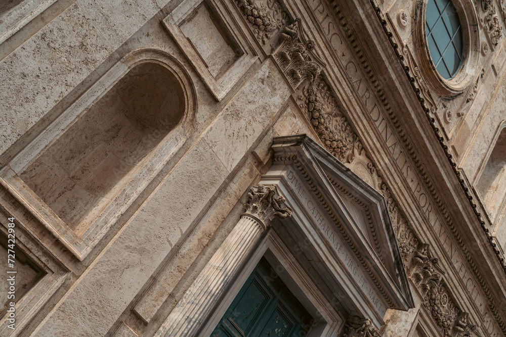 detail of the facade of the cathedral in Rome, Italy