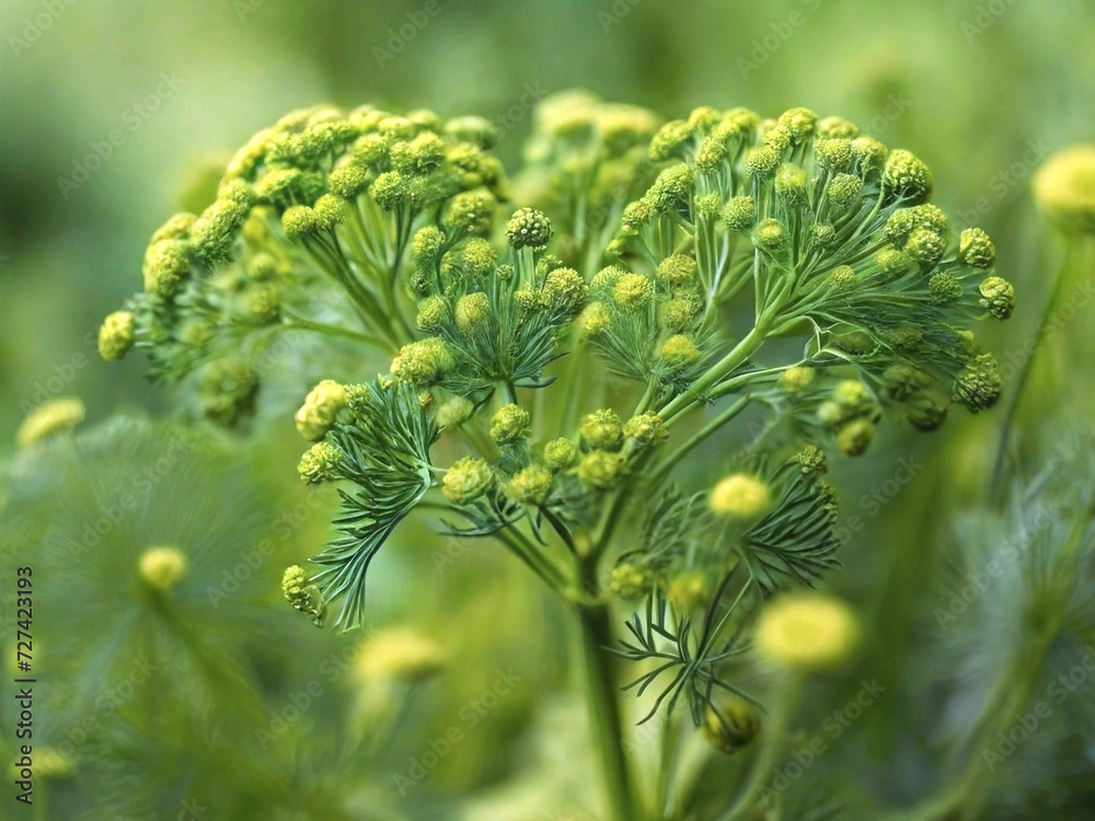 Green dill heads growing in the field. Growing and harvesting dill