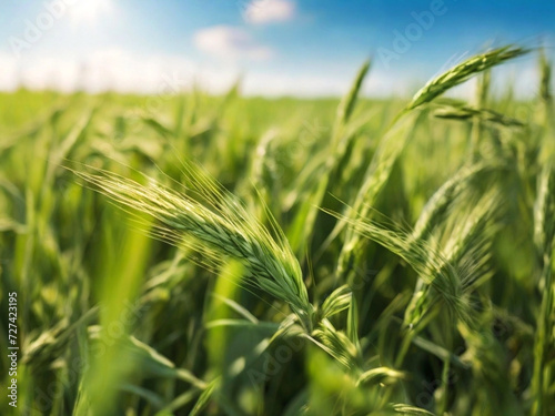 rye growing in the field. Rye ears close up. Growing and harvesting rye and cereals. Cover crops. Summer agriculture. Agriculture of Ukraine. 