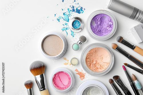 Glamorous Beauty: Cosmetic Collection on Clean Background