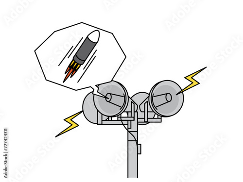 弾道ミサイルが発射され防災行政無線のサイレンが鳴るイラスト