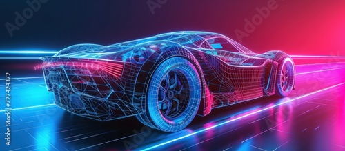 Futuristic wireframe a sports car with modern digital light technology. Generated AI image © Leafart