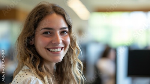 Wallpaper Mural portrait of a young smiling woman in office Torontodigital.ca
