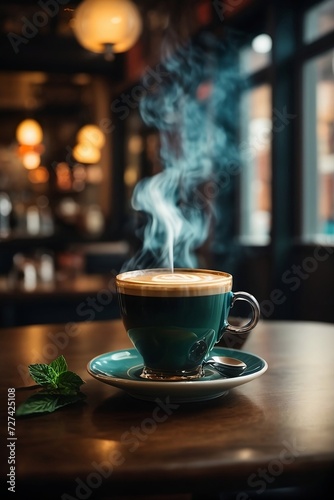 As you take a sip of your coffee, the steam rises and envelops your senses. The cup sits on a table, surrounded by a cozy atmosphere. 
