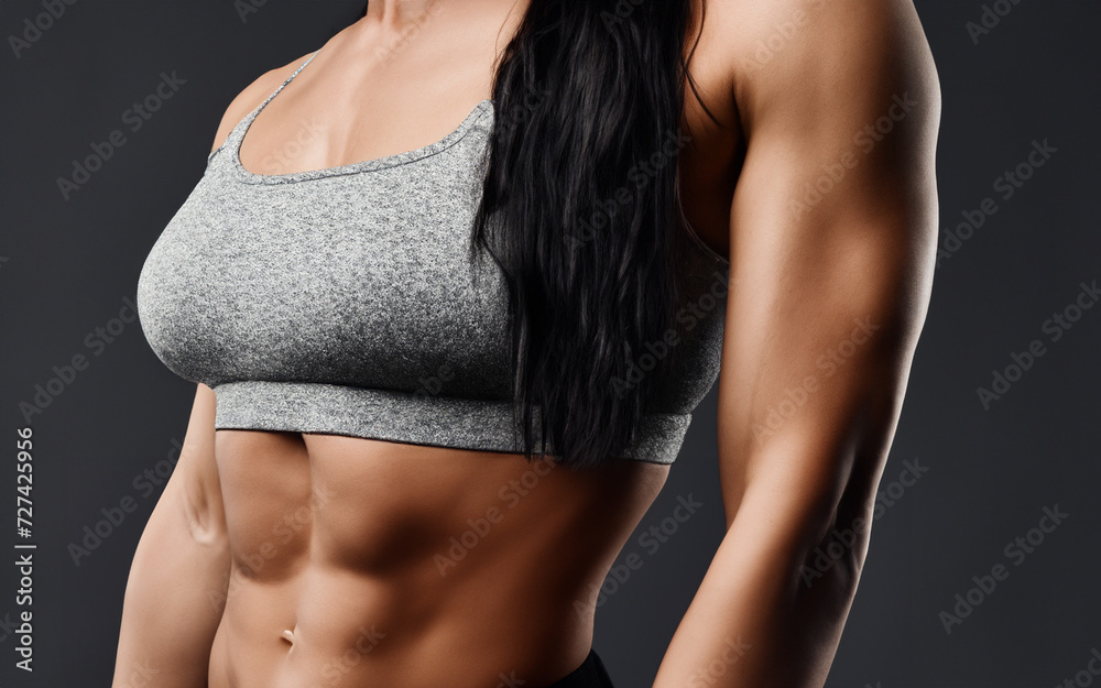 Naklejka premium Blonde Hair Woman in Sportswear mid section Close up