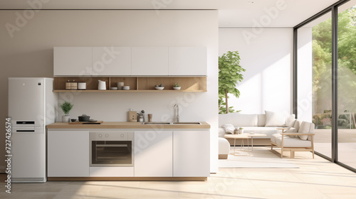 Modern Minimalist Kitchen and Living Area © Maksym