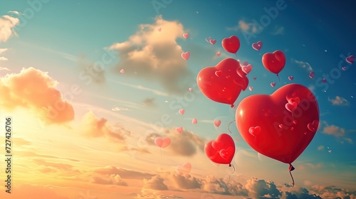 Poczta z czerwonymi balonami unoszącymi się w powietrzu na tle nieba i chmur.