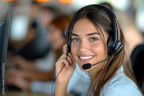 Enthusiastic Call Center Agent with a Smile © AIproduction