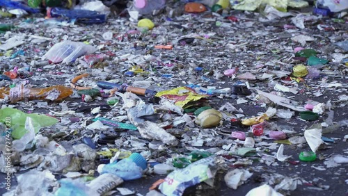 Plastic fragments lying on the ground