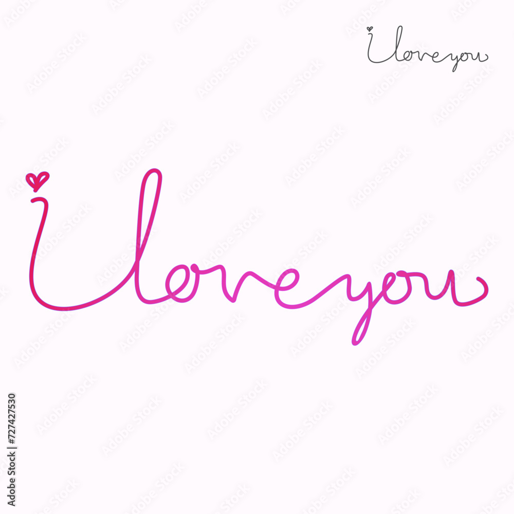 Pink I love you scribbled text, hand drawn symbol of love