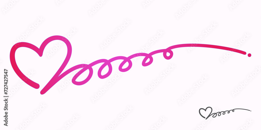 Curly pink love, hand drawn cute symbol