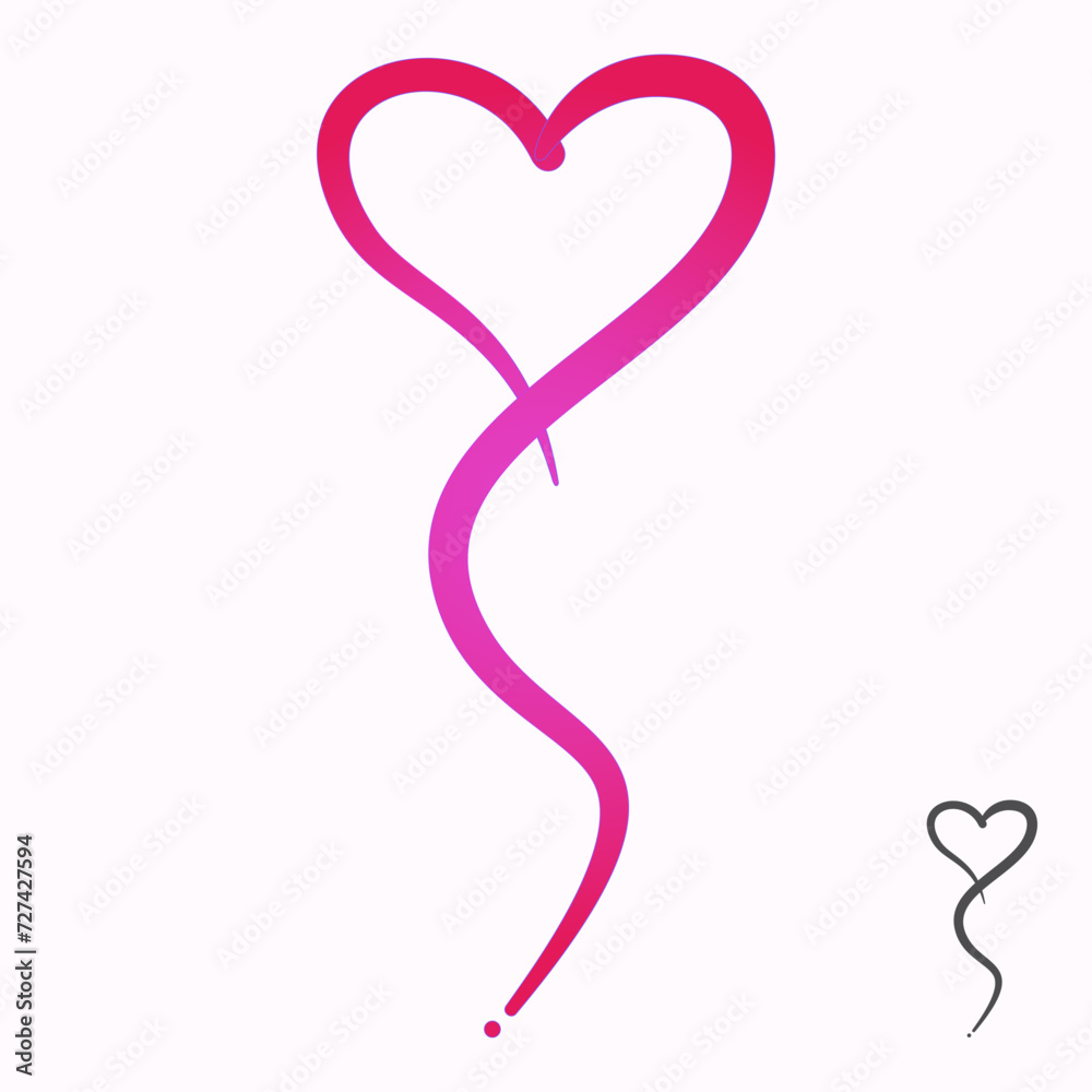 Pink love balloon, a hand drawn symbol of heart, expressing love