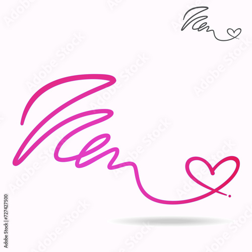 Troubled pink love, a hand drawn symbol of complicated relationship