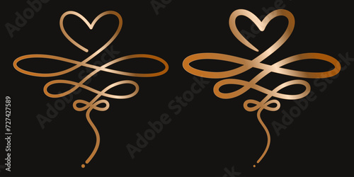 Golden love ornament, a hand drawn symbol of heart decoration