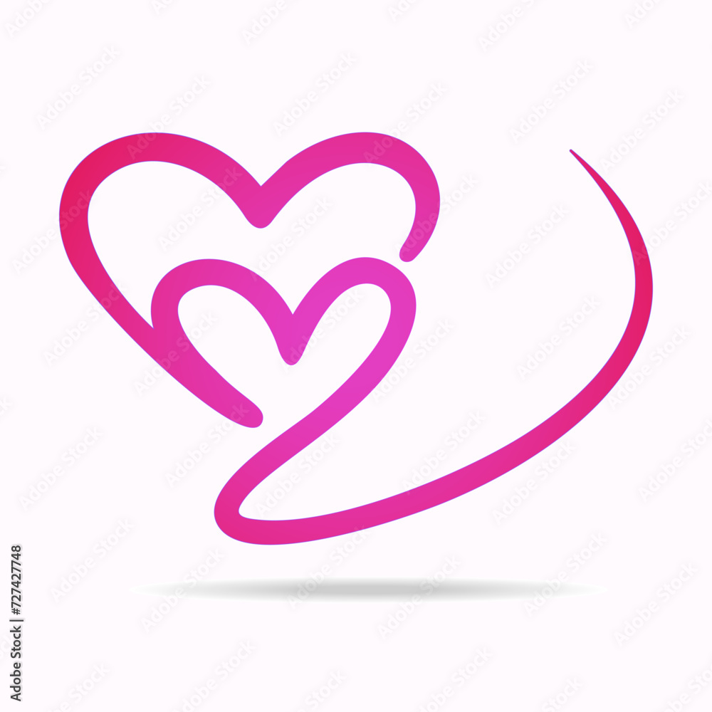 Double couple pink love, a hand drawn symbol of heart, expressing love Double couple pink love, a hand drawn symbol of heart, expressing love