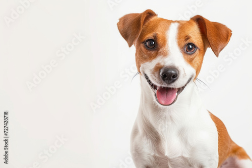  Cheerful Jack Russell Terrier with a brown and white coat smiling at the camera, isolated on a white background © Ilia