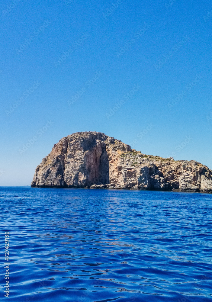 General landscape, in Lindos, Greece. Turquoise Mediterranean Sea and rocks.