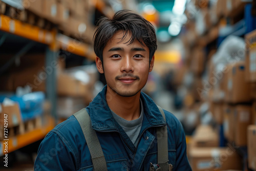 Enthusiastic Laborer in Action at a Well-Lit Storage Facility