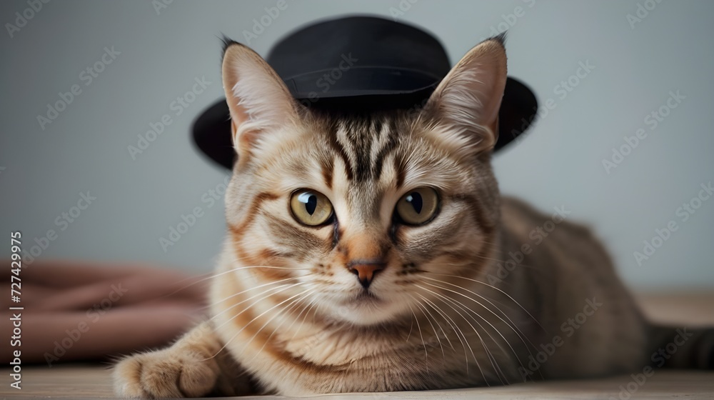 Cute cat wearing black hat 