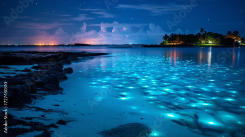 Glowing Lights Illuminate a Vast Water Surface