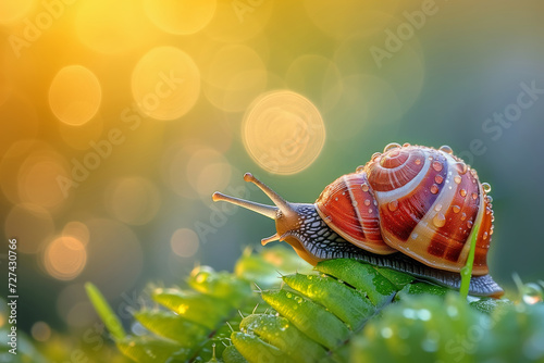 close up of a colorful snail on a green leaf