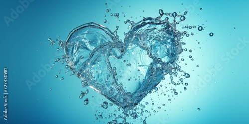 Fresh water heart splash in high definition against a calming light blue backdrop photo