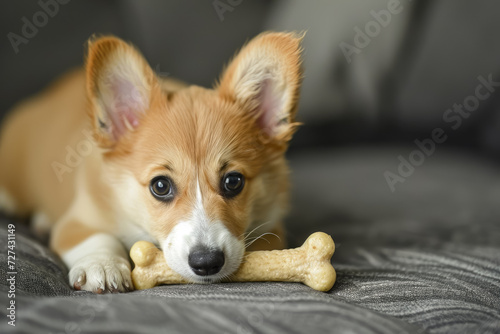 puppy with a bone and a wag