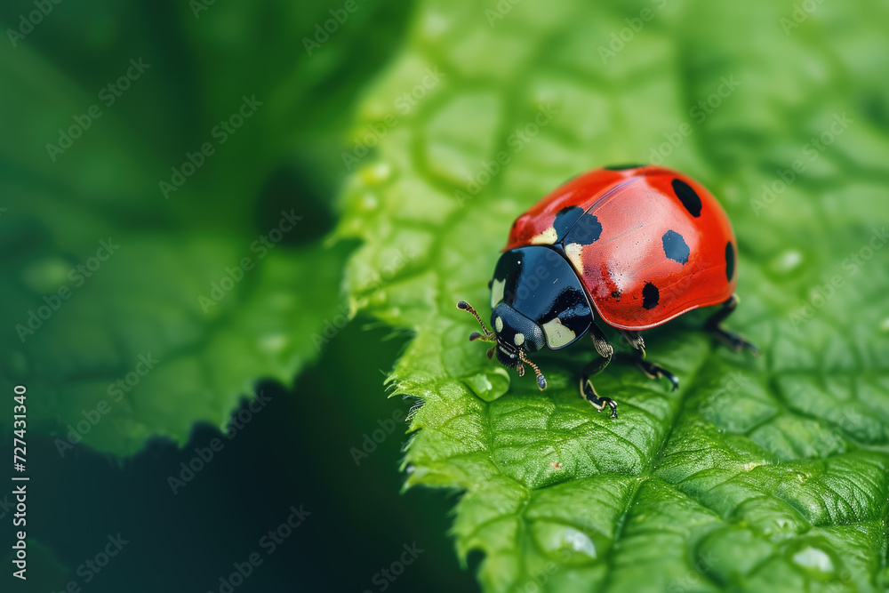 Fototapeta premium ladybug with a spot and a leaf