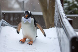penguin with a tuxedo and a slide