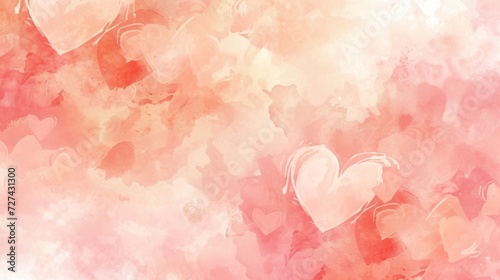 Dreamy pink and peach hearts in a soft watercolor style for a romantic backdrop