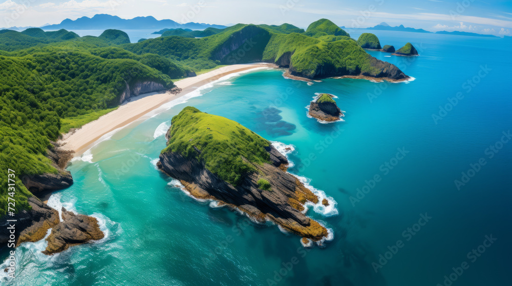 Aerial View of an Island in the Ocean - obrazy, fototapety, plakaty 