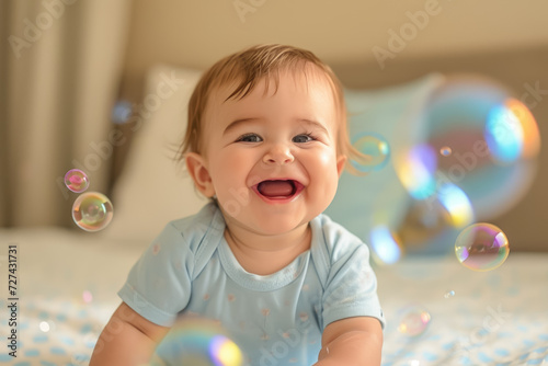 baby giggling uncontrollably while playing with bubbles