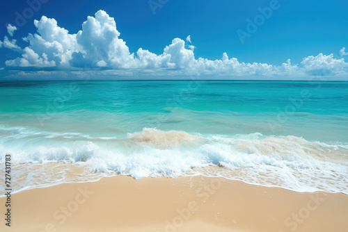 Imagine a sunny beach with golden sand and crystal clear turquoise water