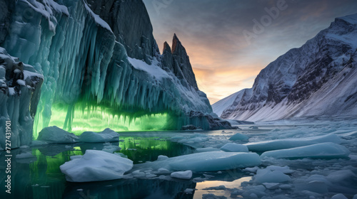 Green-lit Iceberg in the Arctic Ocean