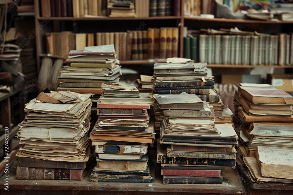 Pile of old books in poor condition, in an old bookstore. Pile of old books in poor condition, in an old bookstore.