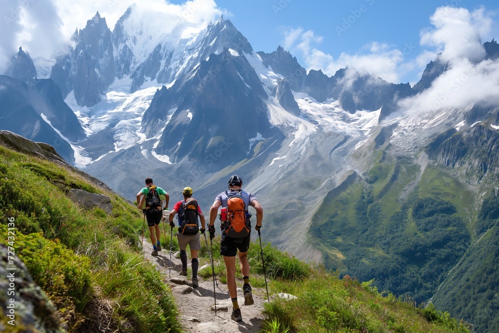 Mountain race on the trails of the alps, near Chamonix.