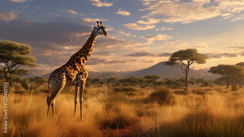 Giraffe Standing in the Middle of a Field