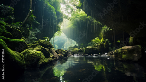 A Stream Flowing Through a Lush Green Forest