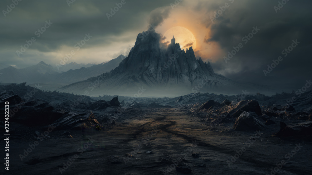 Fototapeta premium A Painting of a Distant Mountain